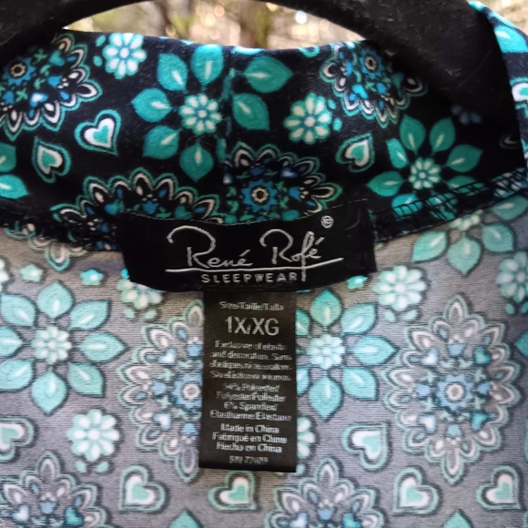 Elegant Lounging Robe Made By Rene Rofe Size1x Black/ Turquoise Floral Paisley - Picture 5 of 5